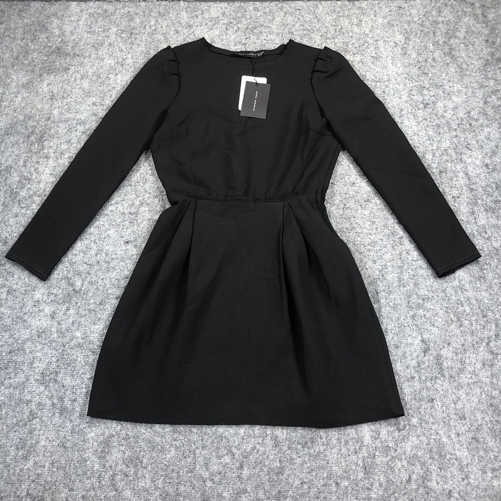 Zara Woman Dress Womens M Black Fit Flare Long Sleeve Mini Party Cocktail